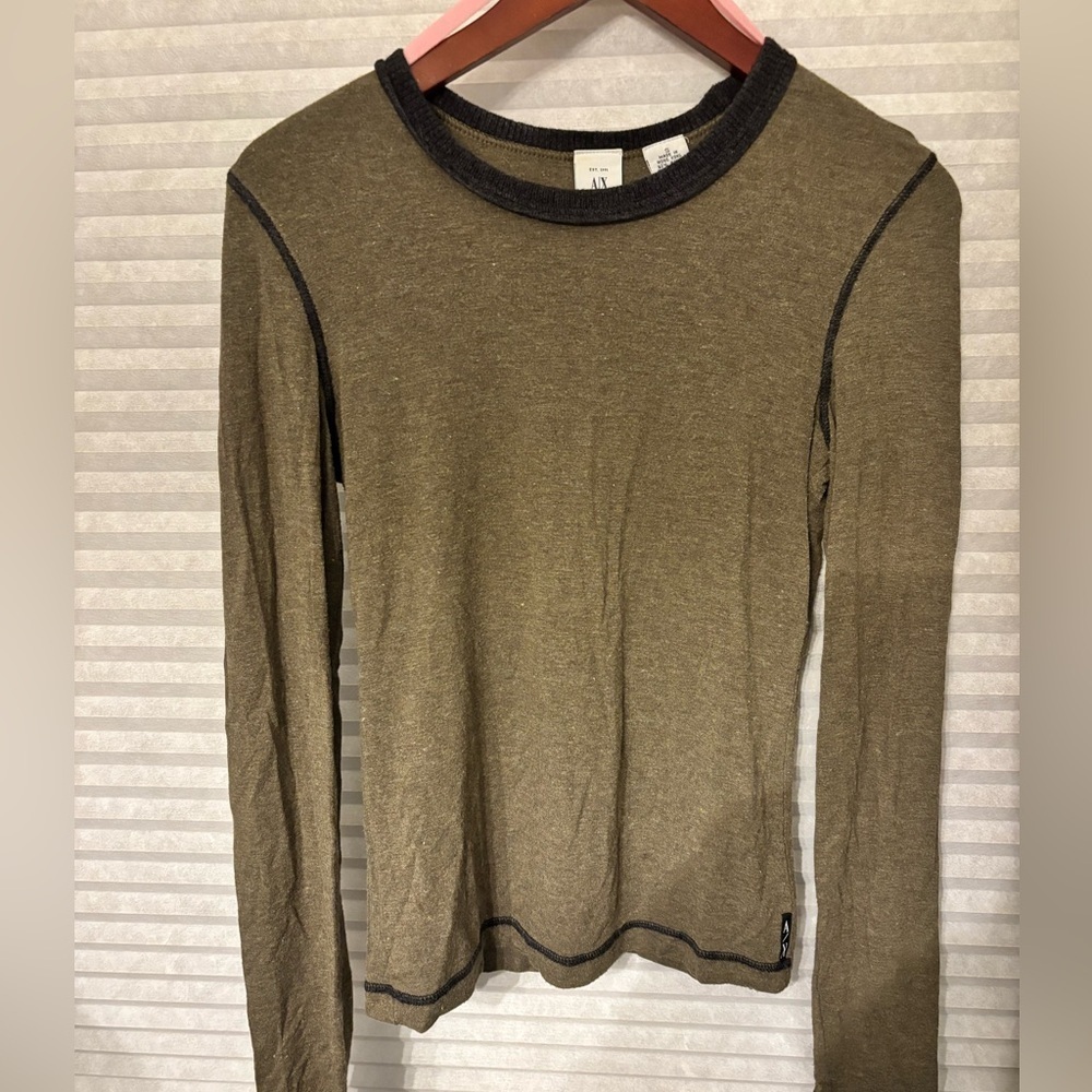 Armani Exchange Khaki and Olive Long Sleeve Top- size small